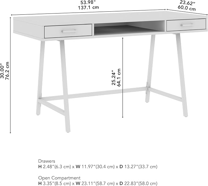 Bush Home Steele 54W Writing Desk with Storage in Dark Gray Hickory | Large Wooden Computer Table for Home Office Workspace