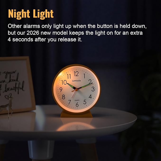 4.5 Inch Small Silent Analog Alarm Clock, Retro Battery Operated Desk Clock with Night Light Stays On 4 Seconds Vintage Metal Table Clock for Bedside, Nightstand, Bedroom, Office, Bathroom - Orange