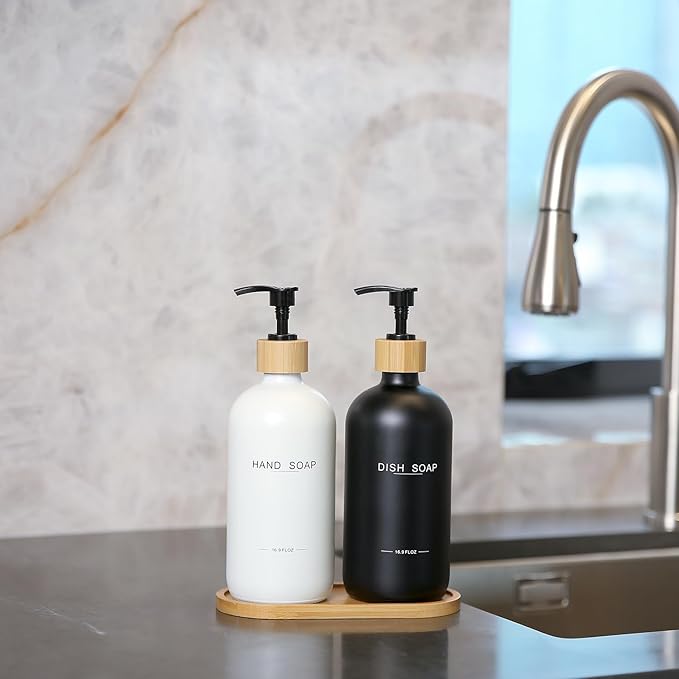 Black and White Soap Dispenser, Dish Soap Dispenser for Kitchen Decor(Black&White)