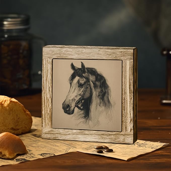 Vintage Horse Wooden Desktop Sign, Equestrian Animal Wood Plaque Tabletop Decor, Rustic Farmhouse Horse Line Art Wooden Sign for Home Office Shelf