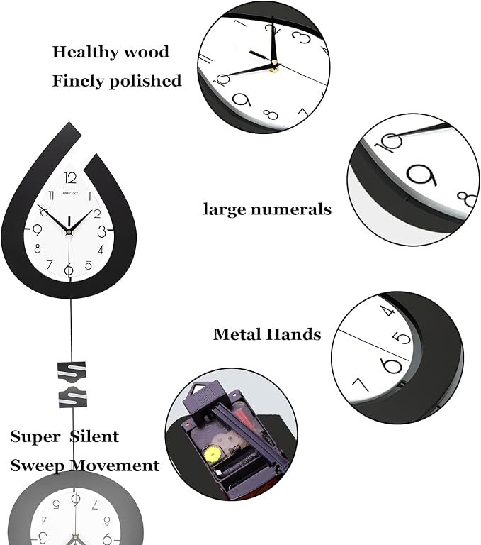 Large Decorative Wall Clock for Living Room Decor Big Pendulum Modern Wall Clock for Kitchen Bedroom Bathroom Non Ticking Silent Clock Wall Decor Battery Operated for Home 31.5 Inch