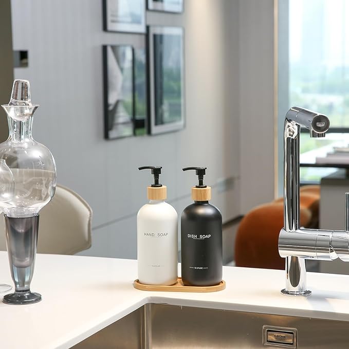 Black and White Soap Dispenser, Dish Soap Dispenser for Kitchen Decor(Black&White)