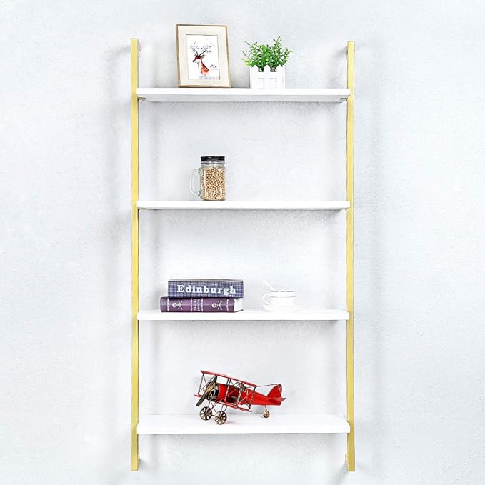 Industrial Metal Wall Shelf,Floating Wood Shelves Wall Mounted,24in Iron Real Wood Book Shelves,4 Tier Bookshelf Shelving