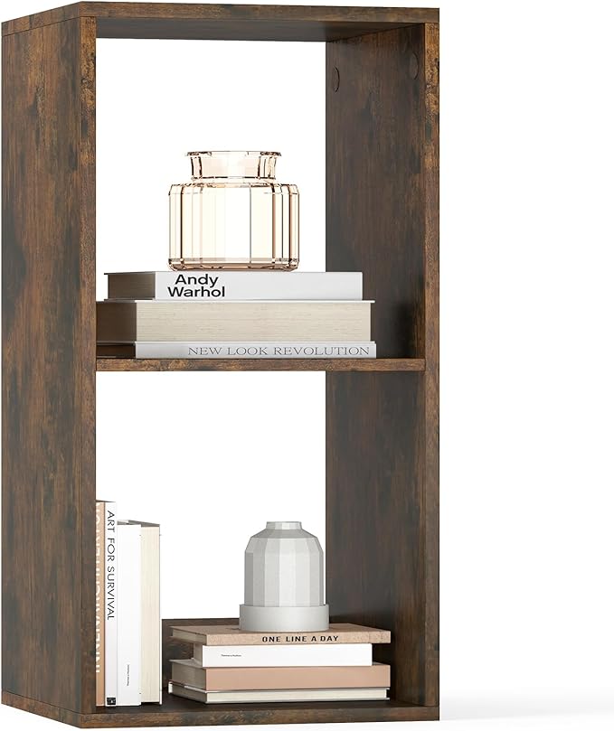 Tangkula 2-Cube Bookcase, 3-Tier Bookshelf with Open Compartments, Freestanding Cube Storage Organizer with Anti-Toppling Kits, Modern Display Shelf for Living Room, Study (1, Rustic Brown, 2-Cube)