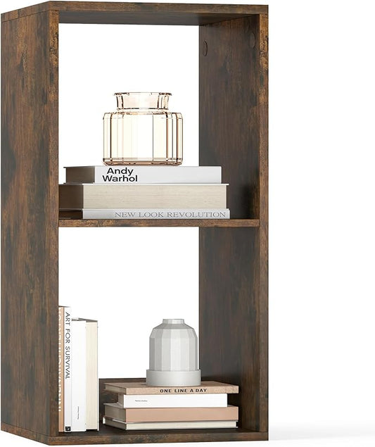 Tangkula 2-Cube Bookcase, 3-Tier Bookshelf with Open Compartments, Freestanding Cube Storage Organizer with Anti-Toppling Kits, Modern Display Shelf for Living Room, Study (1, Rustic Brown, 2-Cube)