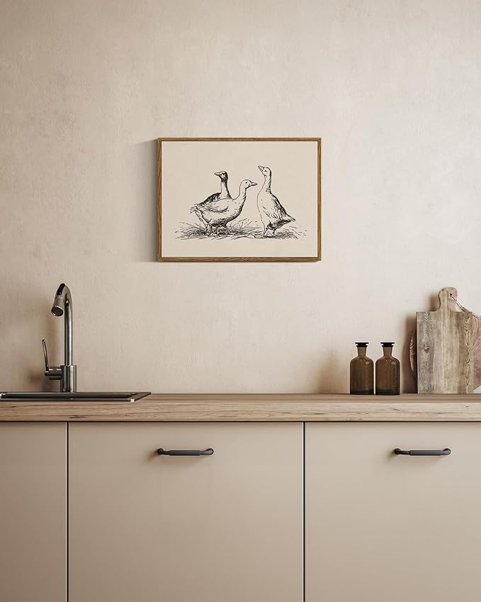 ARPEOTCY Vintage Framed Canvas Wall Art, Rustic Duck Painting Nursery Bathroom Decor, Classical Wall Art for Living Room Bedroom Office, Vintage Animal Pictures Decor Aesthetic(12x16 Inch)