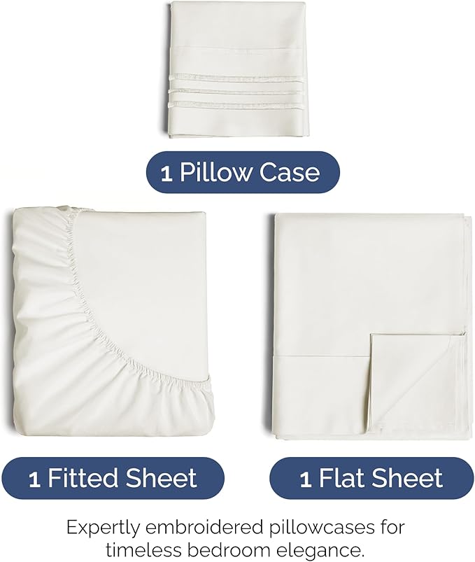 Twin XL Size 3 Piece Sheet Set - Extra Soft, Breathable And Cooling Sheets - Hotel Luxury Bed Sheets for Women & Men - Deep Pockets, Easy-Fit & Wrinkle-Free Sheets - Antique White Oeko-Tex Bed Sheets