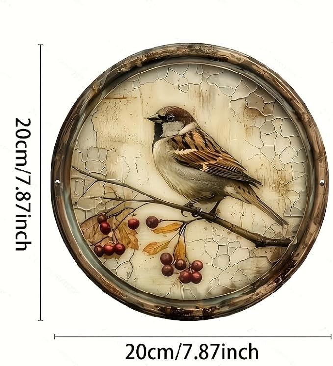 A Vintage Bird with a Cherry Round Wooden Sign, 8X8 Inches, Printed Wooden Wall Art, Suitable for Home, Kitchen, Garden, And Office Decor - The Perfect Holiday Gift.