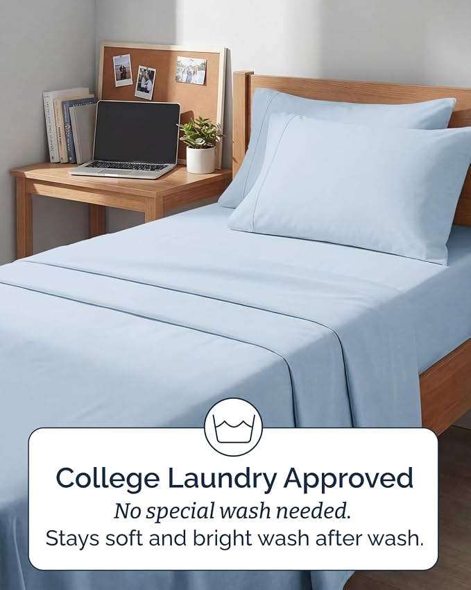 Extra Deep Twin XL Sheet Set - 4 Piece College Dorm Bed Sheets Set with Extra Deep Pockets - Ultra-Soft, Comfy & Breathable Bedding for Women, Men, Kids & Teens - Wrinkle & Fade Resistant - Sky Blue