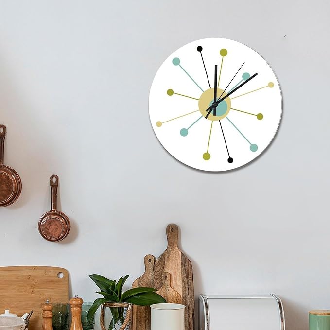 ArogGeld Mid Century Wall Clock Atomic Age Wall Clocks Battery Operated 15 Inch Silent Non-Ticking Farmhouse Wall Decor for Bedroom Living Room