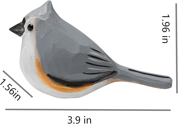 Handmade Tufted Titmouse Bird Figurine, Wooden Tufted Titmouse Carving, Unique Small Bird Statue for Home Décor or Collectible Gift