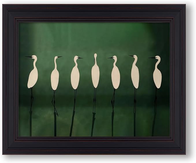 Japanese Cranes Wall Art 16x20 inch Vintage Framed Retro Bird Animal Canvas Poster Nature Minimalist Green Home Prints for Living Room Bedroom Office Decor