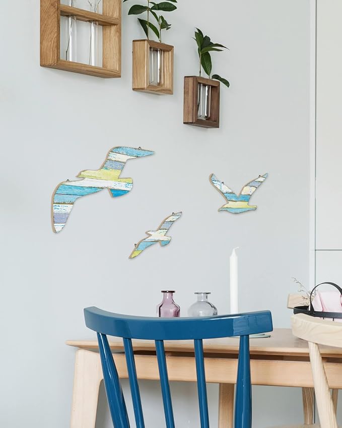 Putuo Decor 3 Pcs Seagull Wall Art - Wooden Coastal Grandma Decor with Metal Hook, Nautical Beach Wall Decor Vintage Seagull Sculptures for Lake House Bathroom Nursery Ocean Theme