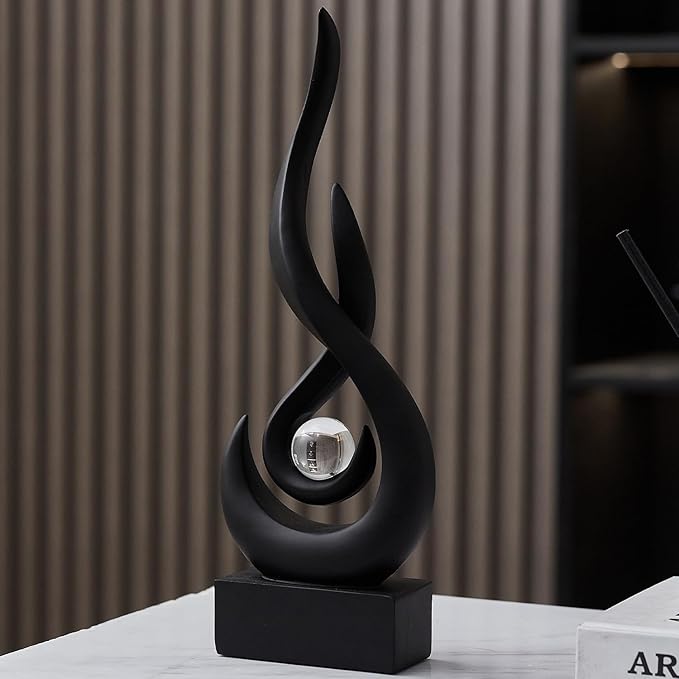 Modern Abstract Art Table Decoration,Resin Flame Statue Modern Black Centerpiece Ornaments for Living Room Great Gift Idea Home Decor,Collectibles