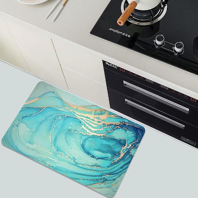 Diatomaceous Earth Bath Mat,Turquoise Marble Non-Slip Volume Super Absorbent Fast Drying for Bathroom Kitchen Door mat,Eco-Friendly Easy to Clean 16×24Inch (40 * 60cm)