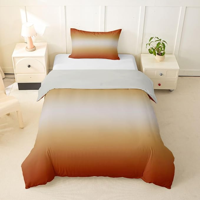 Erosebridal Teens Ombre Comforter Cover Twin Orange and Yellow Bedding Set for Kids Teens Modern Gradient Duvet Cover Abstract Aesthetic Bedroom Decor, Zipper