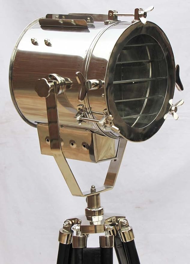 THOR INSTRUMENTS Retro Studio Spot Lamp Floor Tripod Searchlight, Chrome, 185 cm