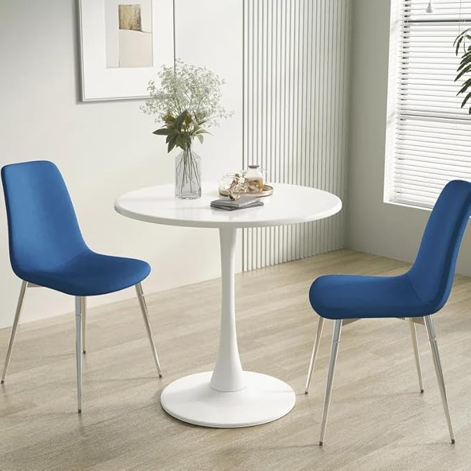 31.5" Mid-Century Round Dining Table for Outdoor, Tulip Table Metal Kitchen Dining Table for 2-4 People with Pedestal Base Leisure Coffee Table Office Living Room Small Space, White