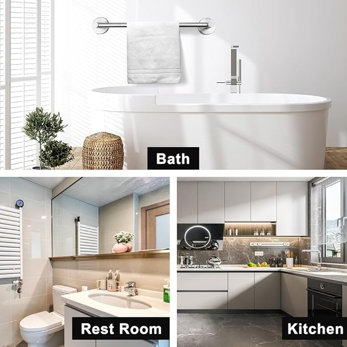 MGahyi Towel Racks for Bathroom-Adjustable Towel Holder(13.18inch-24inch) Sturdy and Rustproof Towel Bar Wall Mounted, Single Towel Bar Rod for Bathroom Accessories (Silver, 2Pack-Towel Bar)
