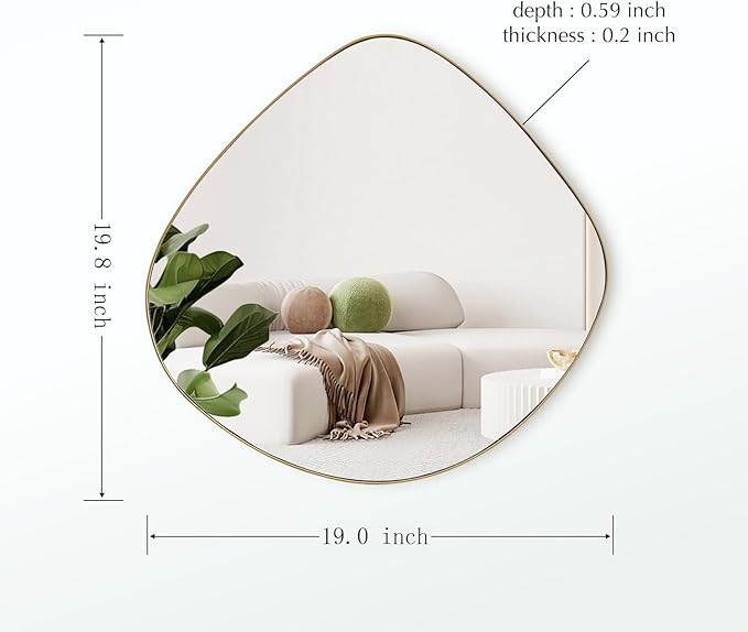 Asymmetrical Wall Mirror Matel Gold Framed Wall Mirror for Living Room Bedroom Bathroom Entryway Wall Decor 19.8" L x 19.0" W ELE-005Gold