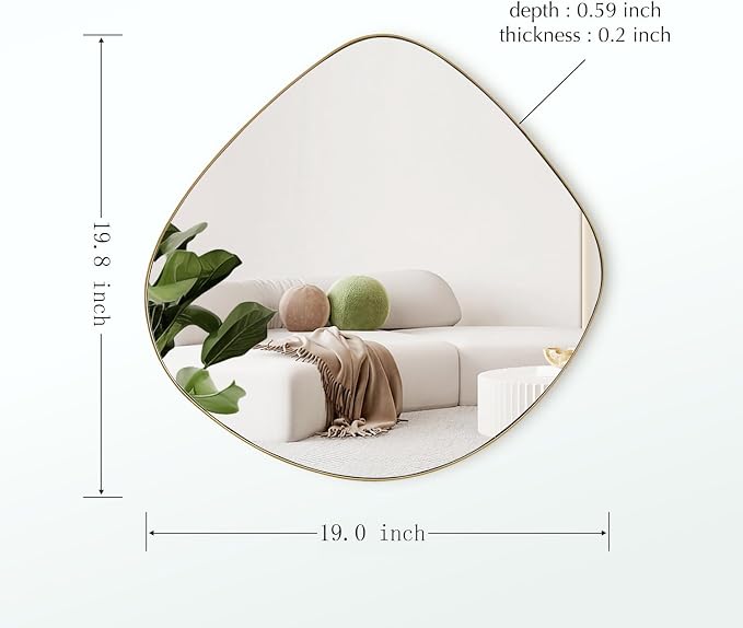 ELEHUME Asymmetrical Wall Mirror Matel Gold Framed Wall Mirror for Living Room Bedroom Bathroom Entryway Wall Decor 19.8" L x 19.0" W ELE-005Gold