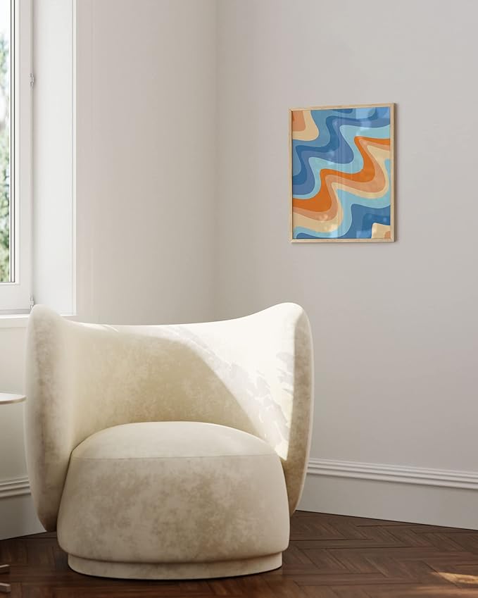 HAUS AND HUES Abstract Beach Wall Art - Colorful ocean print, a tropical wall decor perfect for beach lovers, evoking a serene coastal vibe (Beige Frame, 16x20)