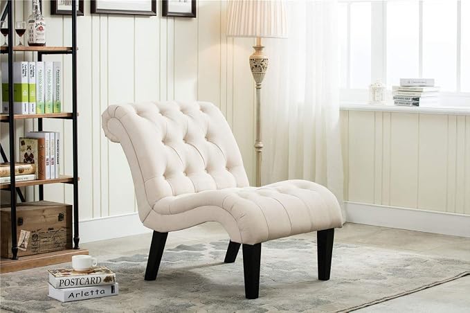 Accent Chairs Set of 2 Mid Century Modern Tufted Upholstered Chair for Living Room Bedroom Curved Armless Side Chairs with Wood Legs Linen Fabric