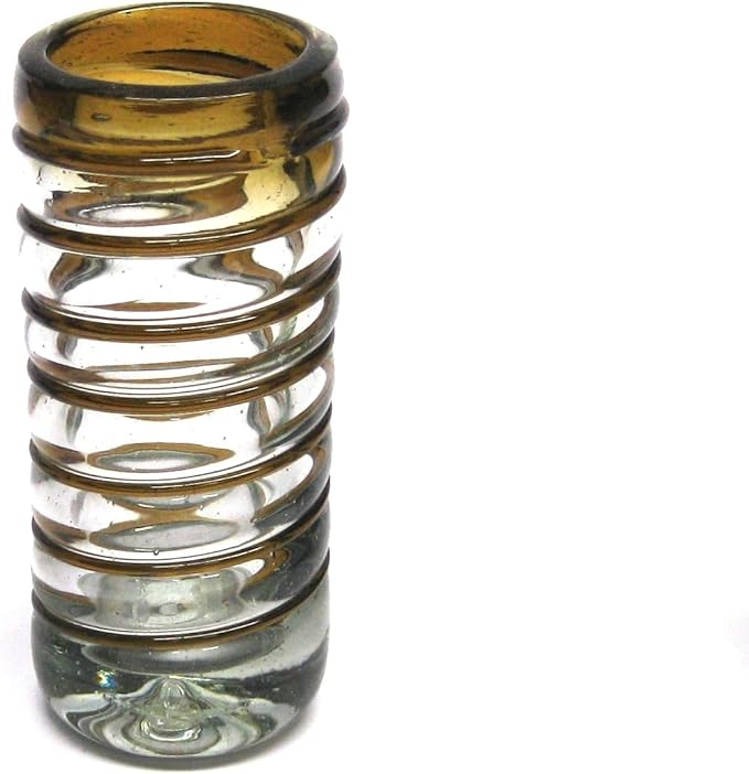 Blue & Green & Amber Spiral 2 oz Tequila Shot Glasses (set of 6), Recycled Glass, Lead-free, Toxin-Free (Shot)