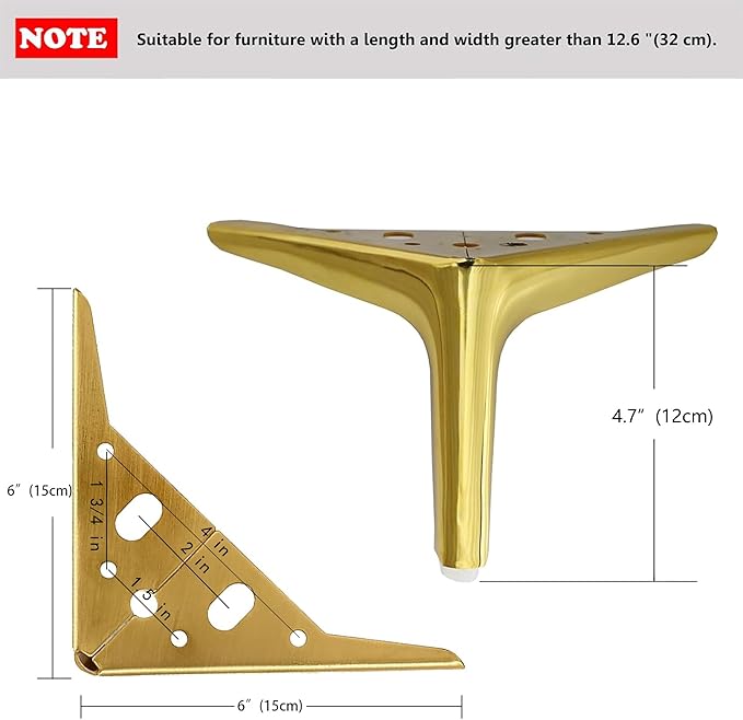 4 3/4 inch/12cm Shiny Gold Metal Furniture Legs Set of 8, DIY Replacement for Short Cabinet Legs, Sofa Legs, Small Dresser Legs