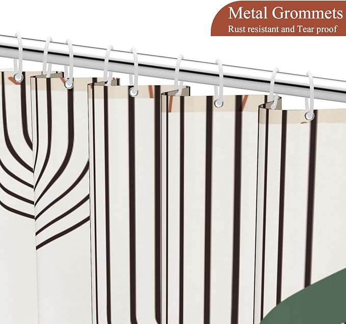 Boho Mid Century Shower Curtain Abstract Arch Geometric Sun Curve Rainbow Tropical Leaves Minimalist Shower Curtain Aesthetic Beige Bathroom Decor Fabric Curtains Set 48x72 inch