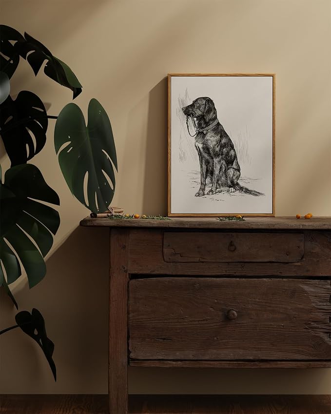 ARPEOTCY Vintage Framed Canvas Wall Art, Dog Art Print for Home Decor, Rustic Country Animal Bathroom Wall Art, Living Room, Bedroom, Office Decor Aesthetic(12x16 Inch)