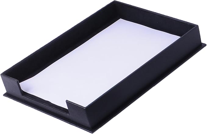 Handmade Leather Single Paper Tray – Luxury Leather Valet Tray & Desk Organizer Tray – Office Desk Accessories, Mail Organizer & Document Holder with Velvet Interior (Black)