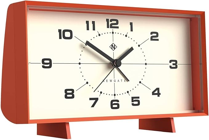 NEWGATE® Wideboy Alarm Clock | Rectangular Retro Design | Pumpkin Orange | Mid-Century dial | Ideal for Bedside, Desk, Mantel or Shelf | Retro Bedroom & Office Accessory