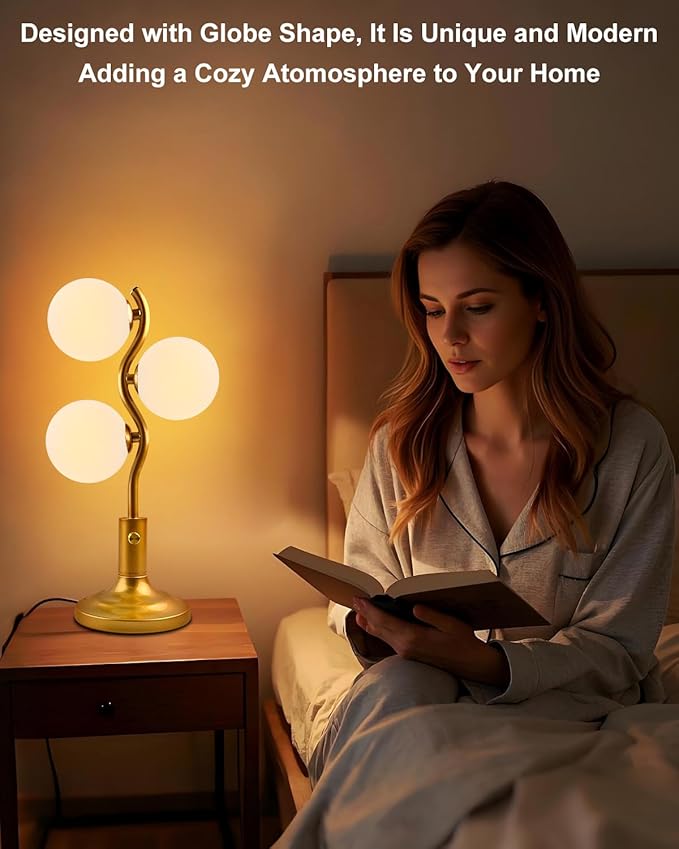 Lightdot 3-Globe Table Lamp Dimmable Mid Century Modern Gold Desk Lamp 3000K Warmwhite Bedside Table Lamp for Bedroom Living Room Study Room(G9 Bulbs Included)