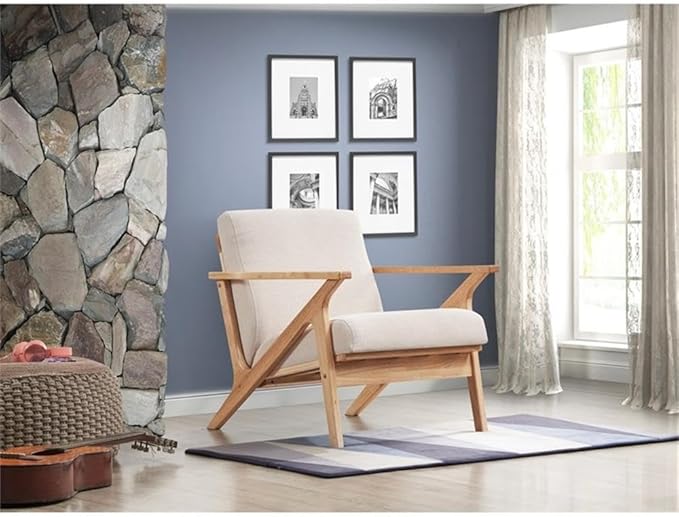 Zola Mid Century Modern Accent Chair Arm Chair, Living Room Furniture, Beige/Oak