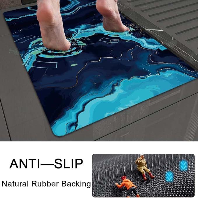 Bath Mat Rug,Deep Blue Gold marbleNon Slip Quick Dry Super Absorbent Thin Bathroom Rugs Fit Under Door-Easy to Clean Bathroom Floor Mats-Shower Rug for Shower Sink Bathtub(16" x 24"in)