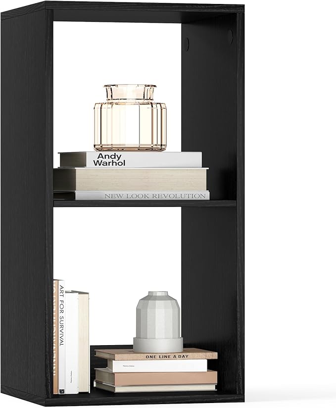 Tangkula 2-Cube Bookcase, 3-Tier Bookshelf with Open Compartments, Freestanding Cube Storage Organizer with Anti-Toppling Kits, Modern Display Shelf for Living Room, Study (1, Black, 2-Cube)