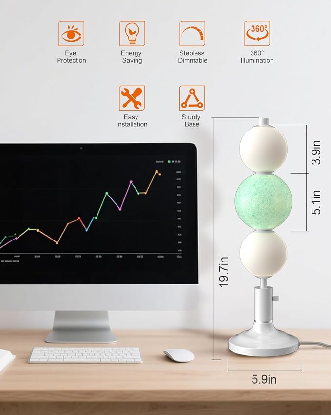 Lightdot Globe Table Lamp for Bedroom, Mid Century Modern Desk Lamp Dimmable 3000K Warmwhite Bedside Nightstands Lamp for Living Room/Home Office/Study Room