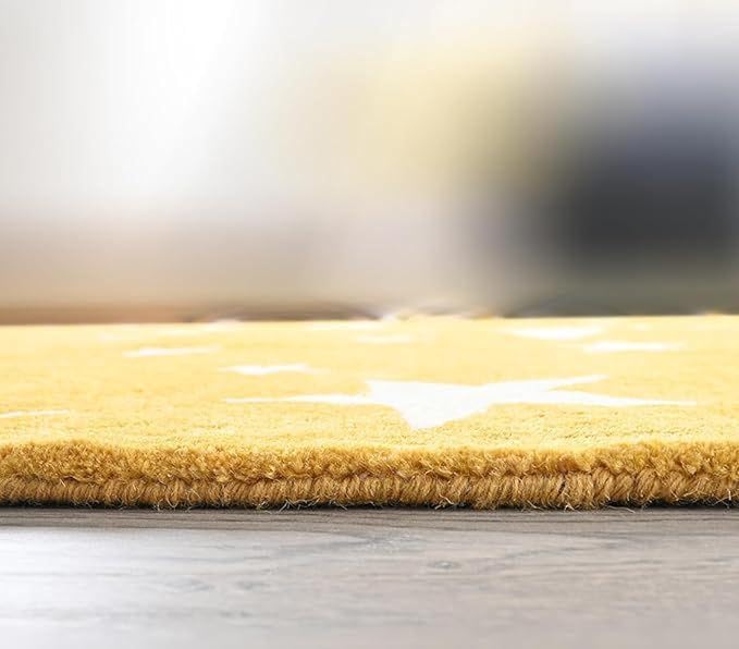 Shivanshrugś Hand-Tufted Wool Area Rug, Mustard Yellow with White Stars Pattern, Modern Celestial Design for Living Room Bedroom