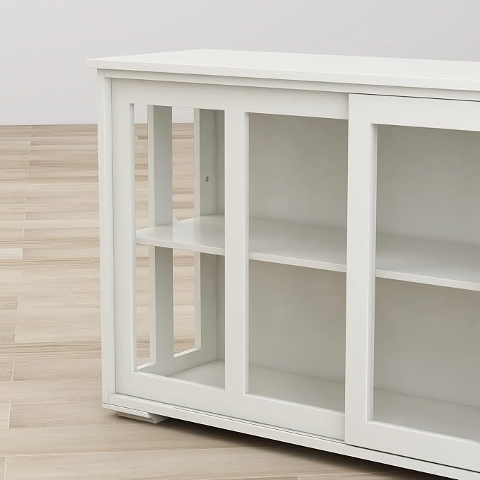 RASOO Kitchen Storage Cabinet Antique Stackable Buffet Storage Sideboard Adjustable Shelf Inside Credenza Cupboard with Transparent Glass Sliding Door (White)