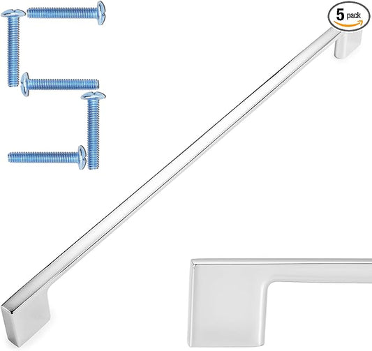 KOOFIZO 5 Pack 11-5/16 Inch Polished Chrome Kitchen Cabinet Pulls Chrome Cabinet Handles Chrome Cabinet Hardware for Kitchen Cabinets Drawer P01 Dresser Cupboard Bedroom Bathroom