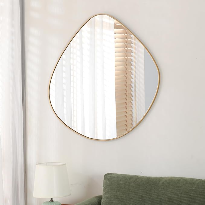 Asymmetrical Wall Mirror Matel Gold Framed Wall Mirror for Living Room Bedroom Bathroom Entryway Wall Decor 19.8" L x 19.0" W ELE-005Gold