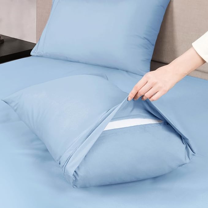 Mejoroom King Size Bed Sheet Set - Hotel Luxury 1800 Bedding Sheets & Pillowcases - 16" Deep Pocket Fitted Sheet, Soft, Breathable, Wrinkle & Fade Resistant - 4 Piece(King, Light Blue)