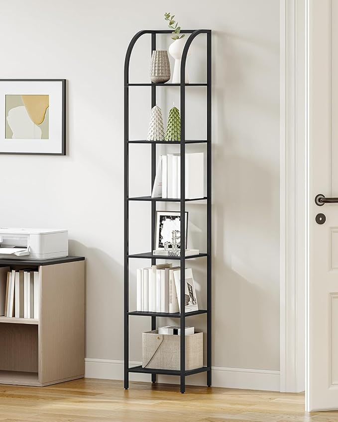 Hzuaneri Bookshelf Narrow Bookcase, Tall Storage Rack with Steel Frame, Display Standing Shelf Unit, Skinny Book Shelf for Study Living Room Home Office, Industrial Style, 6-Tier Black BC56004B