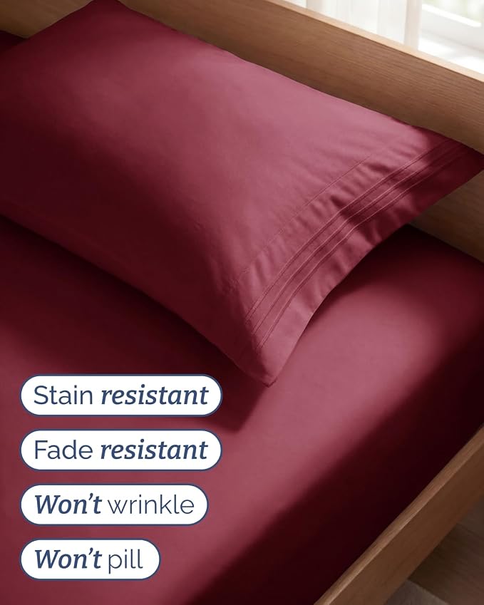 Twin Size 3 Piece Sheet Set - Comfy Breathable & Cooling Sheets - Hotel Luxury Bed Sheets for Women & Men - Deep Pockets, Easy-Fit, Extra Soft & Wrinkle Free Sheets - Burgundy Oeko-Tex Bed Sheet Set