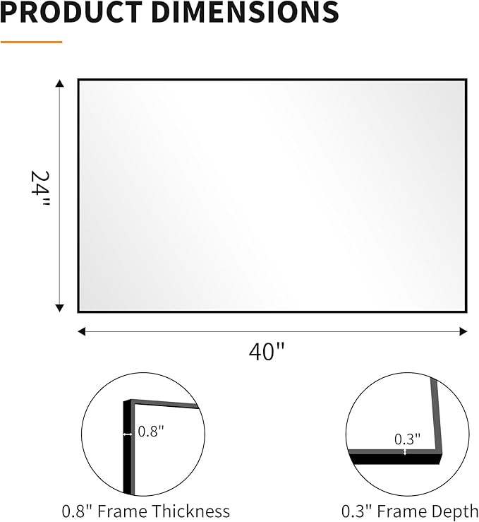 KOCUUY Bathroom Mirror, 24x40 Inch Black Mirror with Aluminum Metal Frame, Black Vanity Wall Mirror Modern Home Decor for Bathroom, Living Room, Farmhouse and Entryway, Hang Horizontal/Vertical