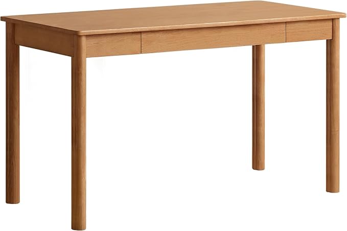 Solid Wood Computer Desk, Mid-Century Modern Home Office Desk with Storage Drawers, Writing Table for Study & Living Room 47.24" W Natural Wood