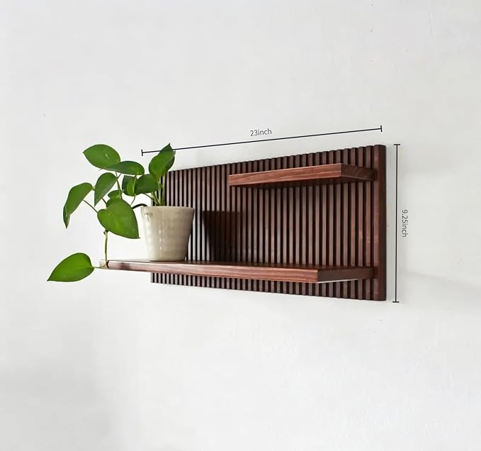 Fluted Wood Wall Shelf - Mid-Century Modern Style with Larger Bottom Shelf