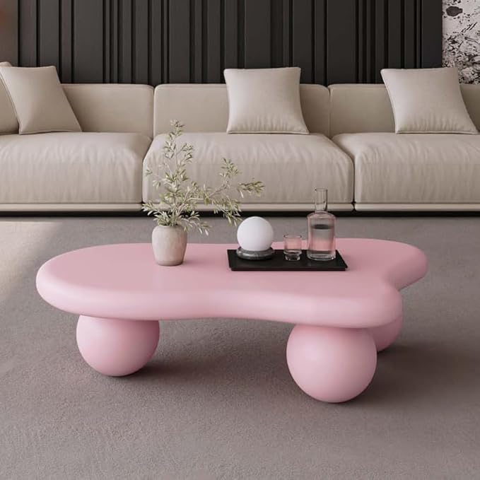 40" Modern Small Coffee Table Cloud Shape Low Center Table Cute Irregular Indoor Tea Table with 3 Ball Legs for Living Room Small Space