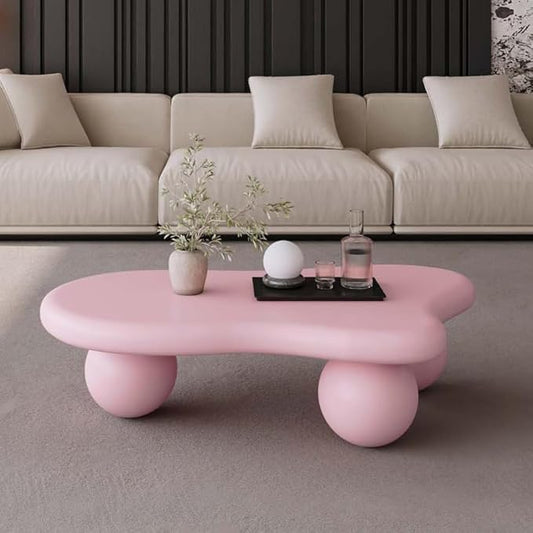 40" Modern Small Coffee Table Cloud Shape Low Center Table Cute Irregular Indoor Tea Table with 3 Ball Legs for Living Room Small Space